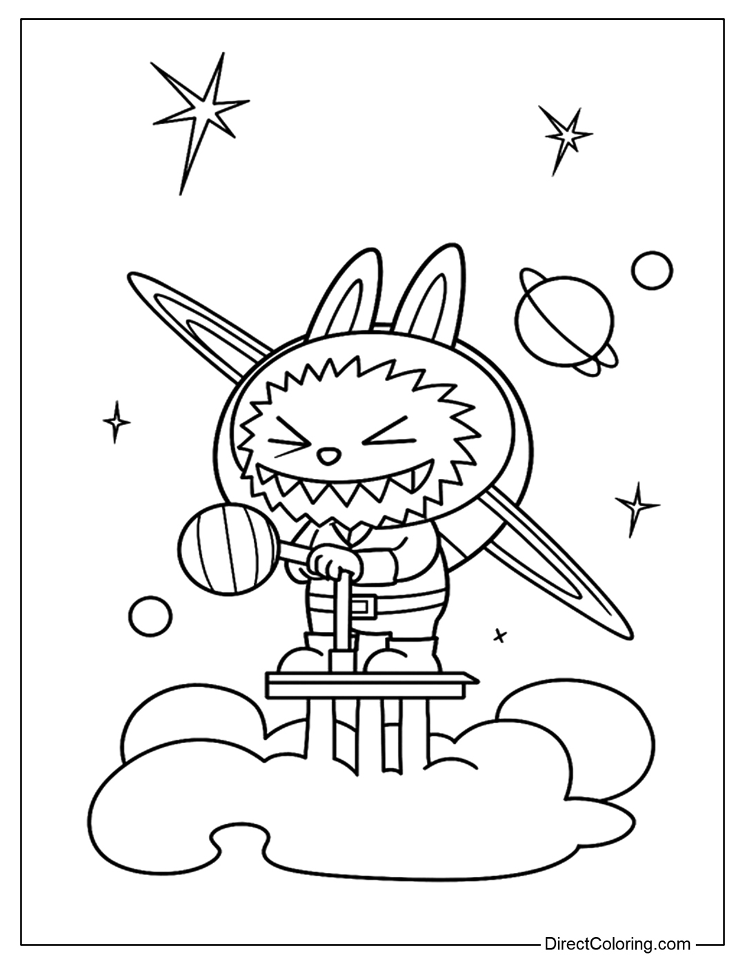 Labubu in Space Coloring Page